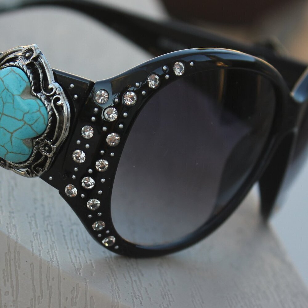 Montana West Sunglasses in Black w/Turquoise Flower Concho Accents - Picture 10 of 15